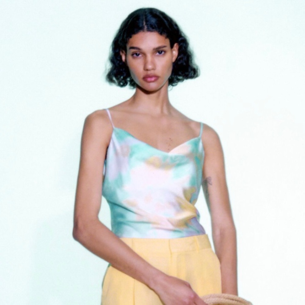 Zara Satin Pastel Tie Dye Cowl Neck Cami